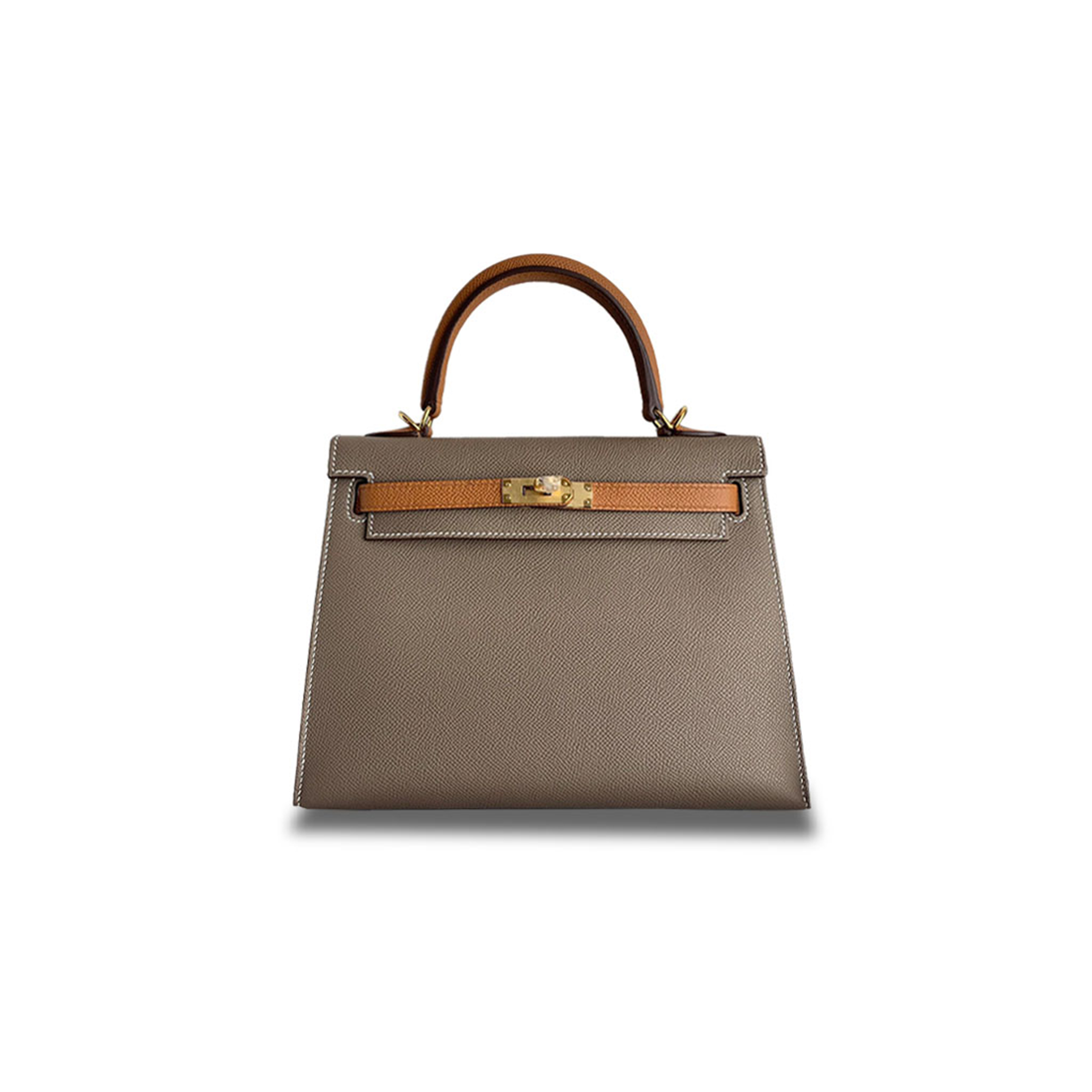 HERMÈS KELLY 25 EPSOM ELEPHANT GRAY WITH GOLDEN BROWN GOLD BUCKLE (25*17*7cm)